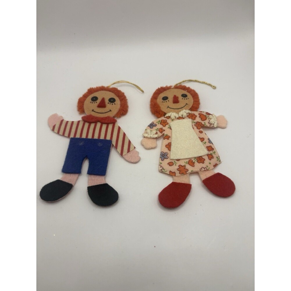 Vintage Raggedy Ann Andy Style Felt Ornaments Primitive Folk Art Christmas Set 2